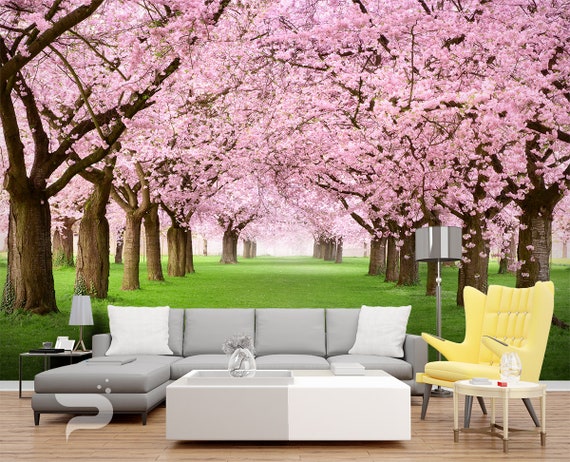 Cherry Blossom Tapestry Trees Forest Sea of Flowers Landscape Wall