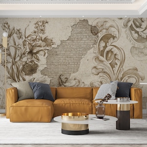 Modern Art WALLPAPER, Golden Circles Wall Covering, Marble Wallpaper, Abstract Wall Art Decor, Removable Peel & Stick Wall Mural