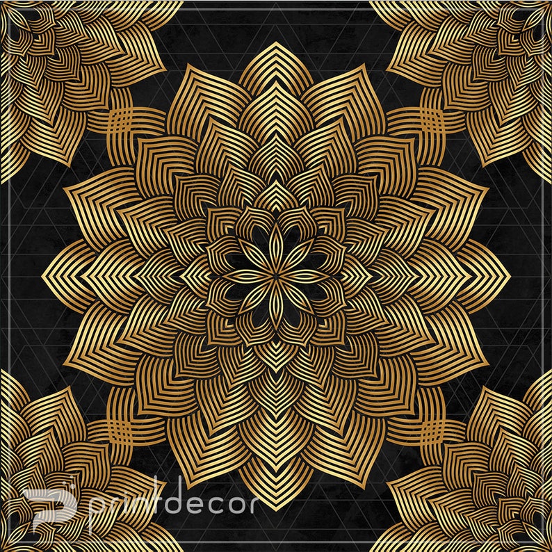 Mandala Bedding Set Boho Black and Gold Mandala Duvet Cover Etsy