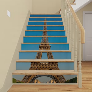 Eiffelturm STAIR RISER STICKERS, Stair Riser Streifen, Paris France Treppen Wandaufkleber, Stairway abnehmbare Tapete Peel & Stick