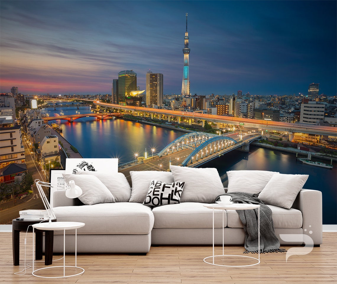 Tokyo Nightscape WALL MURAL Japan Wall Covering Tokyo Etsy