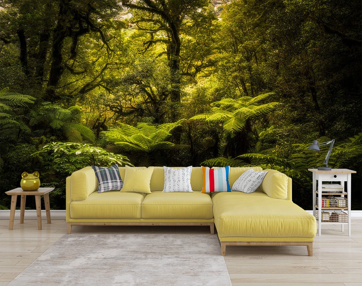 Green Jungle WALLPAPER MURAL Forest Wall Mural Large Wall Etsy