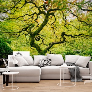 The Curvy Tree WALL MURAL, Autumn Tree Wallpaper, Large Wall Mural, Self Adhesive Peel & Stick Photo Mural, Lonely Tree Wall Covering