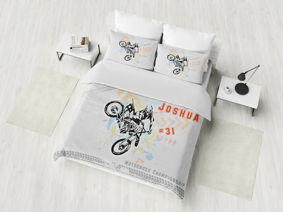 Motocross Bedding Set Dirt Bike Duvet Cover Set Motor Sport Etsy