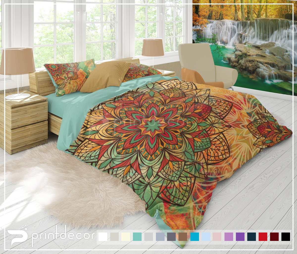 Pink Multi Trippy Ombre Queen Bohemian Mandala Bedding Duvet Cover