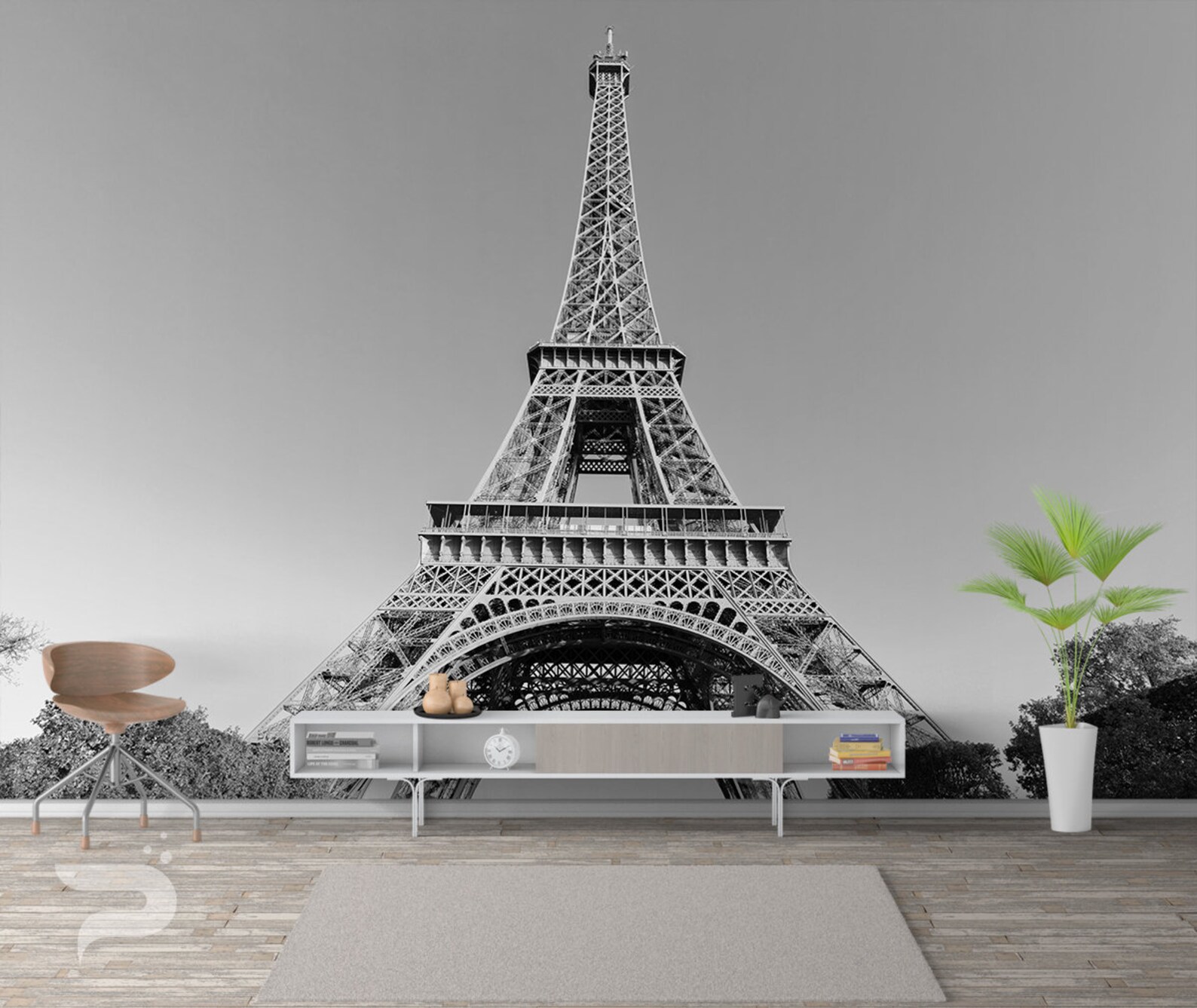 Black and White Paris WALL MURAL Eiffel Tower Wallpaper Etsy