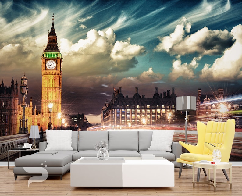 3D Mural London WALL MURAL Self Adhesive Peel and Stick Photo Mural London UK Wall Covering Big Ben Tower Wallpaper