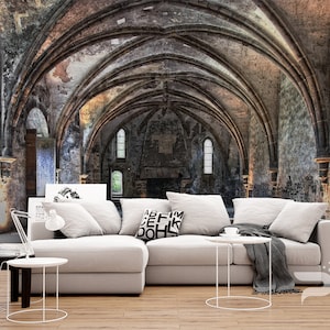 Stone Arcs WALL MURAL, Old Castle Wallpaper Mural, Large Wall Mural, Self Adhesive Peel & Stick Mural, Medieval Architecture Wall Mural