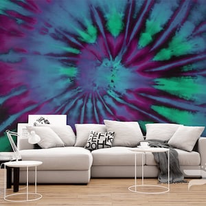 Psychedelic WALL MURAL, Spiral Wallpaper, Colorful Wall Art Print, Psychedelic Portal Wall Decor Illusion, Removable Peel & Stick Mural