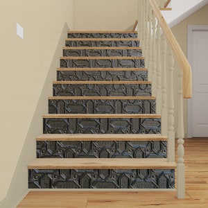 Metal Ornaments STAIRCASE STICKERS, Stair Riser Strips, Ornamental Stair Risers Mural Sticker, Stairway Removable Wallpaper Peel & Stick