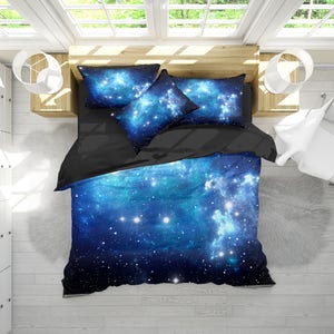 DOUBLE / QUEEN Size Blue Galaxy Bettwäsche Set, Nebula Galaxy Duvet Cover Set, Space Galaxy Schlafzimmer Double / Queen Bettbezug Set