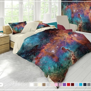 Colorful Nebula Bedding Set, Galaxy Duvet Cover Set, Deep Space Bedding, Dorm Bedding Decor, College Bedding, Twin, Full, Queen, King