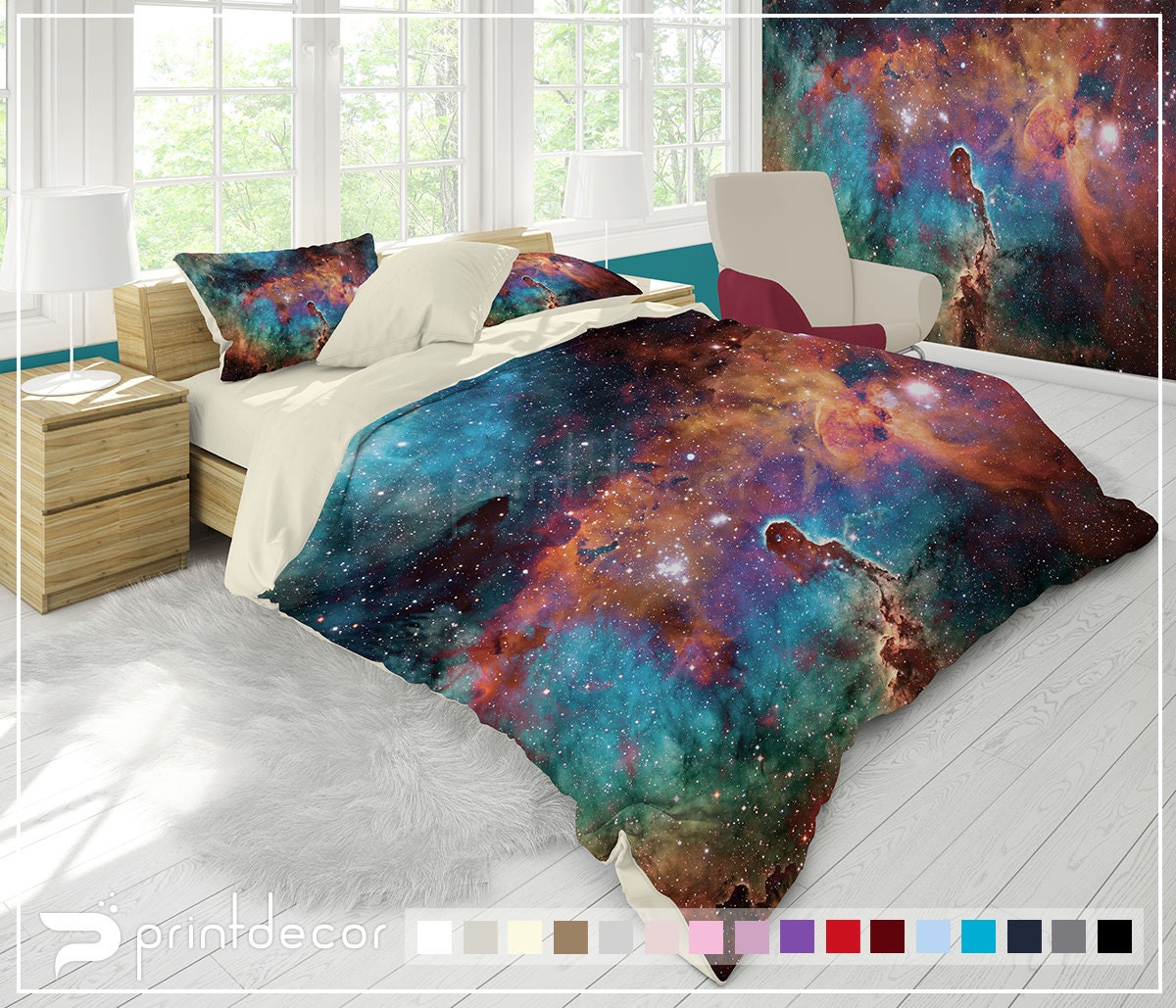 Colorful Nebula Bedding Set, Galaxy Duvet Cover Set, Deep Space Bedding, Dorm Bedding Decor, College Bedding, Twin, Full, Queen, King