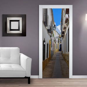 Cordoba Streets DOOR MURAL Sticker, Self Adhesive Door Wrap, Peel & Stick Removable Door Covering Wallpaper