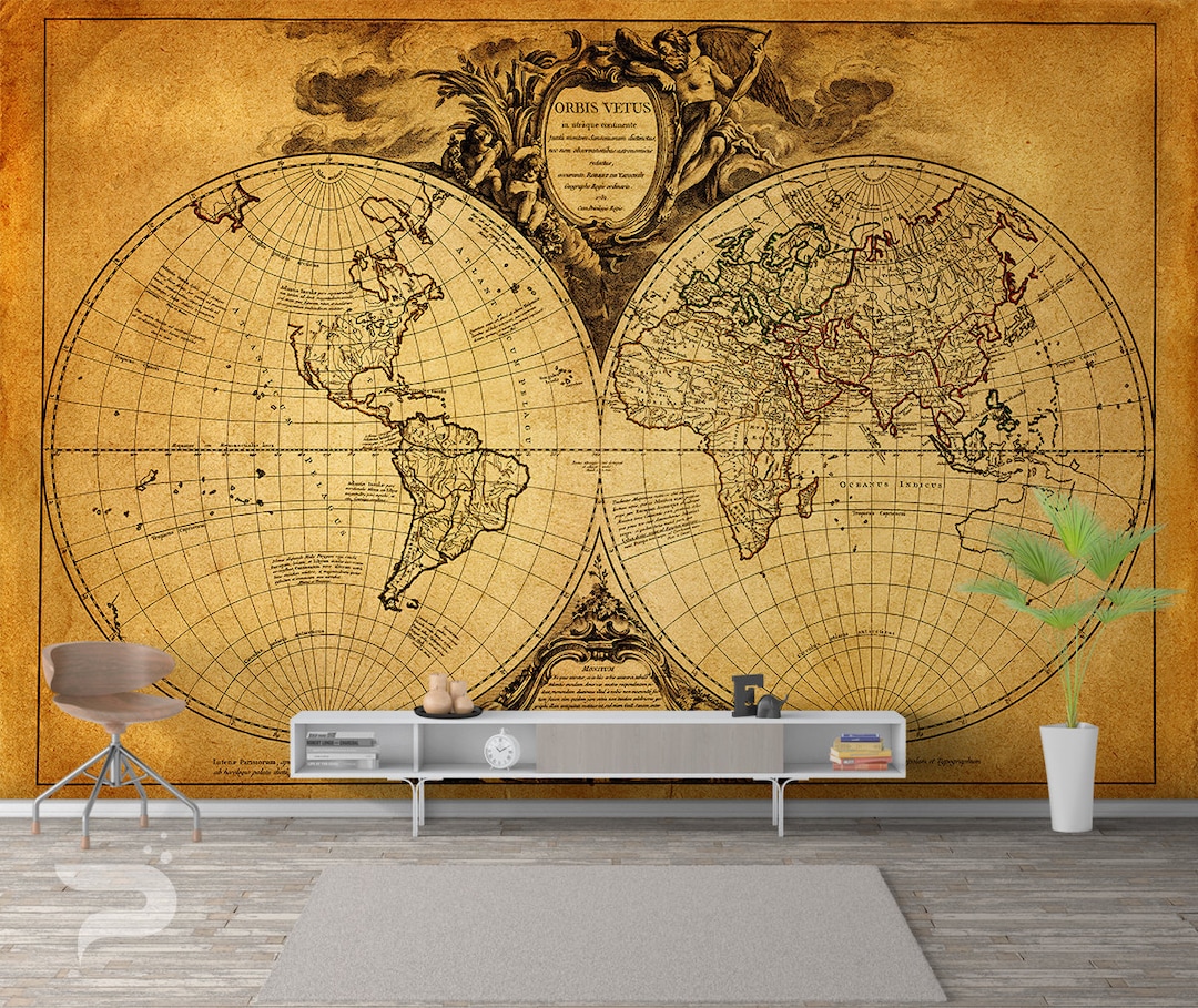 World Map WALL MURAL, Old Map Wallpaper, Vintage Marine Map of the ...