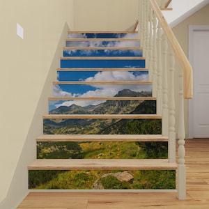 Green Mountain STAIR RISER AUFKLEBER, Stair Riser Vinyl Streifen, Wolken Himmel Treppe Wandaufkleber, Stairway abnehmbare Tapete Peel and Stick