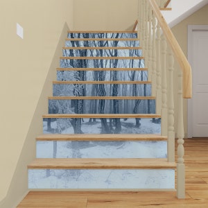 Frozen Forest STAIR RISER AUFKLEBER, Stair Riser Vinyl Streifen, Bergtreppe Wandaufkleber, Treppenhaus abnehmbare Tapete Peel and Stick