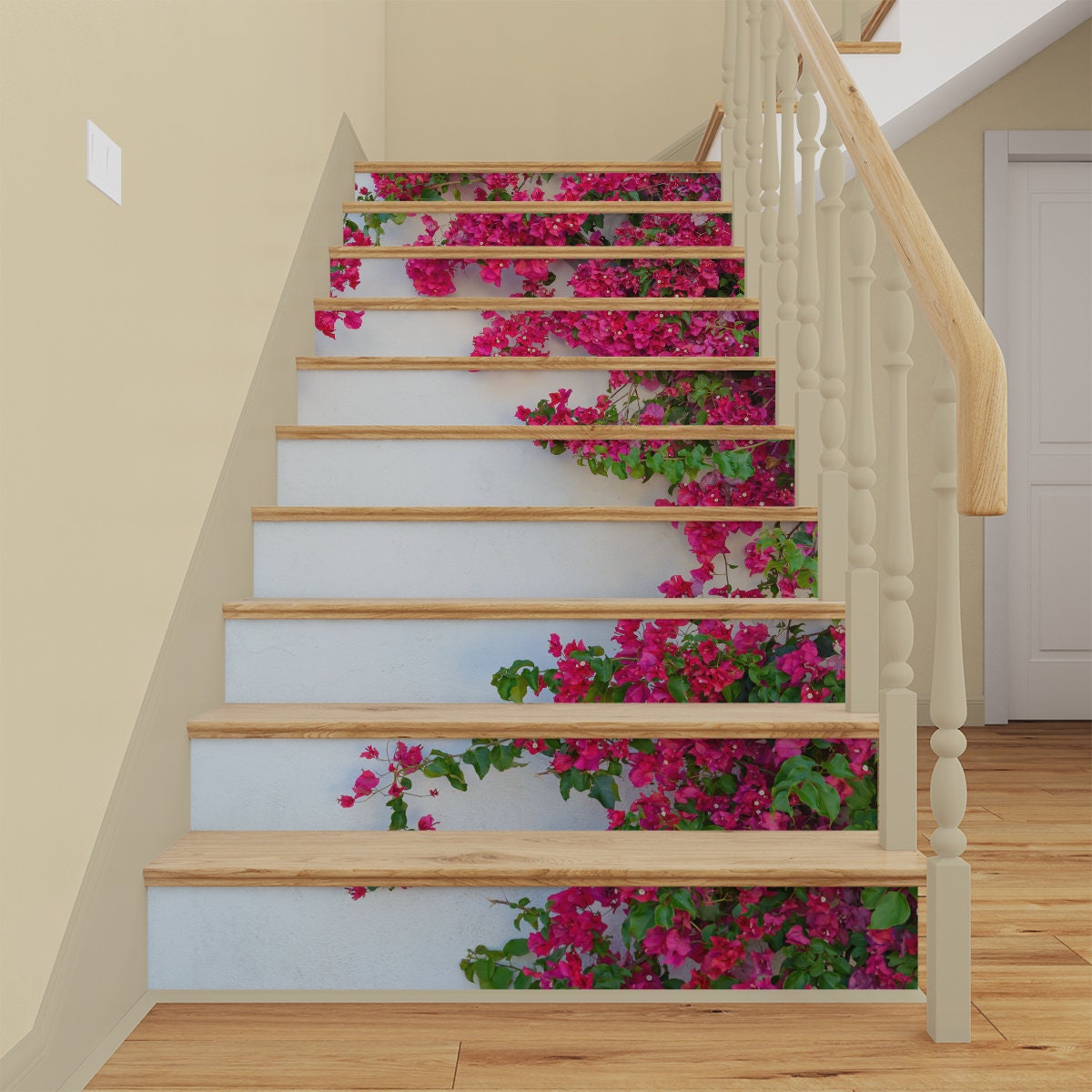 Plant Pattern Floral Peel and Stick Stair Riser Strips (15 Pack 48