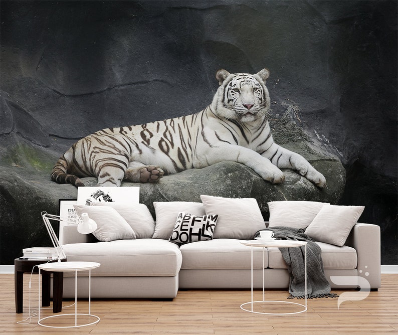 White Tiger WALL MURAL Tiger Wall Covering Big Cat Wall Art Etsy