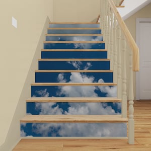 Blue Sky STAIR RISER AUFKLEBER, Stair Riser Vinyl Streifen, Wolken Himmel Treppe Wandaufkleber, Stairway abnehmbare Tapete Peel and Stick