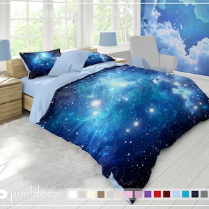 Blue Galaxy Bedding Set, Nebula Galaxy Duvet Cover Set, Space Bedding, Galaxy Bedroom Decor, Universe Bedding, Twin, Full, Queen, King