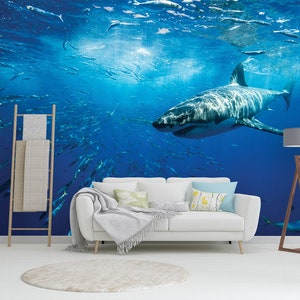 The Shark WALLPAPER MURAL, Underwater Wall Mural, Large Wall Mural ...