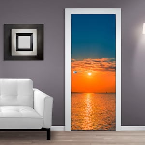 Sunset over the Sea DOOR MURAL Sticker, Self Adhesive Door Wrap, Peel & Stick Removable Door Covering Wallpaper