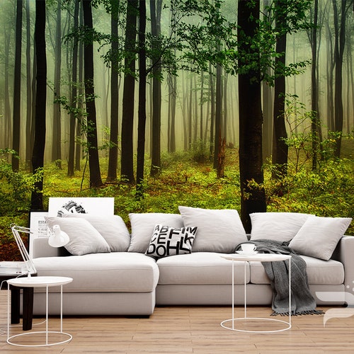 Green Forest WALL MURAL Forest Wallpaper Mountain Forest Etsy Canada