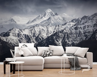 Mountain WALL MURAL, Winter Landscape Wallpaper, Large Wall Mural, Self Adhesive Peel & Stick Mural, A Himalaya Rocky Mountain Wall Covering