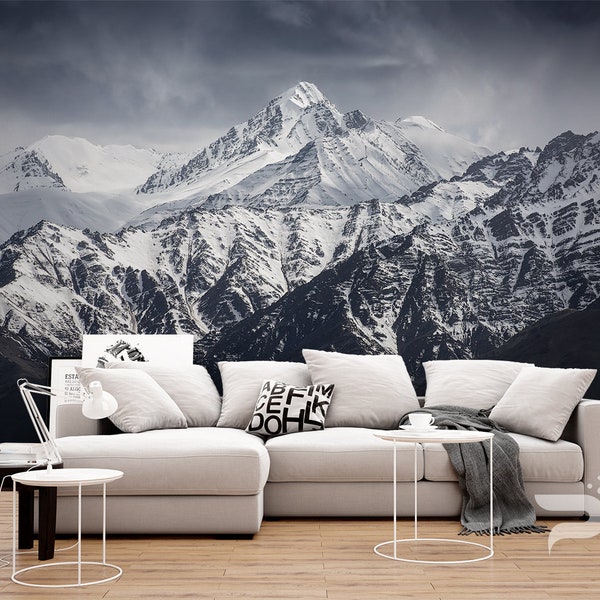 Mountain WALL MURAL, Winter Landscape Wallpaper, Large Wall Mural, Self Adhesive Peel & Stick Mural, A Himalaya Rocky Mountain Wall Covering
