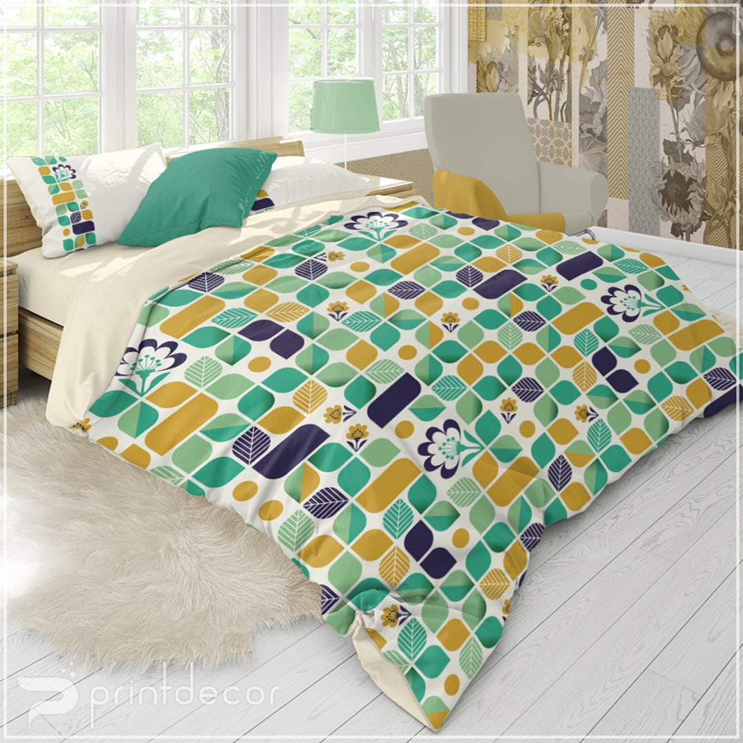 Retro Bedding Set, Retro Duvet Cover Set, Modern Geometry Bedding, Mid