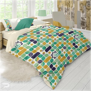 Retro Bedding Set, Retro Duvet Cover Set, Modern Geometry Bedding, Mid Century Bedding, Vintage Bedding, 70’s Duvet Cover Set, Retro Pillows