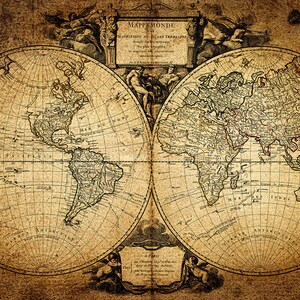 Vintage World Map WALL MURAL, Old Map Wallpaper, Nautical Map of the ...