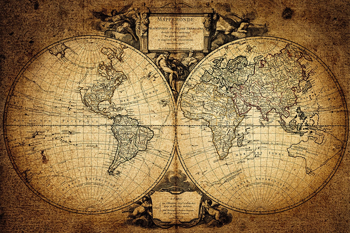 Vintage World Map WALL MURAL, Old Map Wallpaper, Nautical Map of the World  Wall Art Print Poster, Wall Decor, Removable Peel & Stick Mural - Etsy