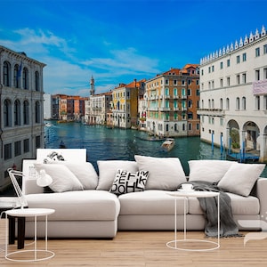Venice Grand Canal WALL MURAL, Gondola Boats Wallpaper Mural, Large Wall Mural, Self Adhesive Peel & Stick Mural, Venice Italy, Wall Murals