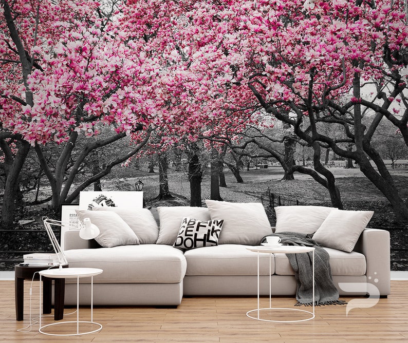 Black and White WALL MURAL Cherry Blossom Wallpaper Large ...
