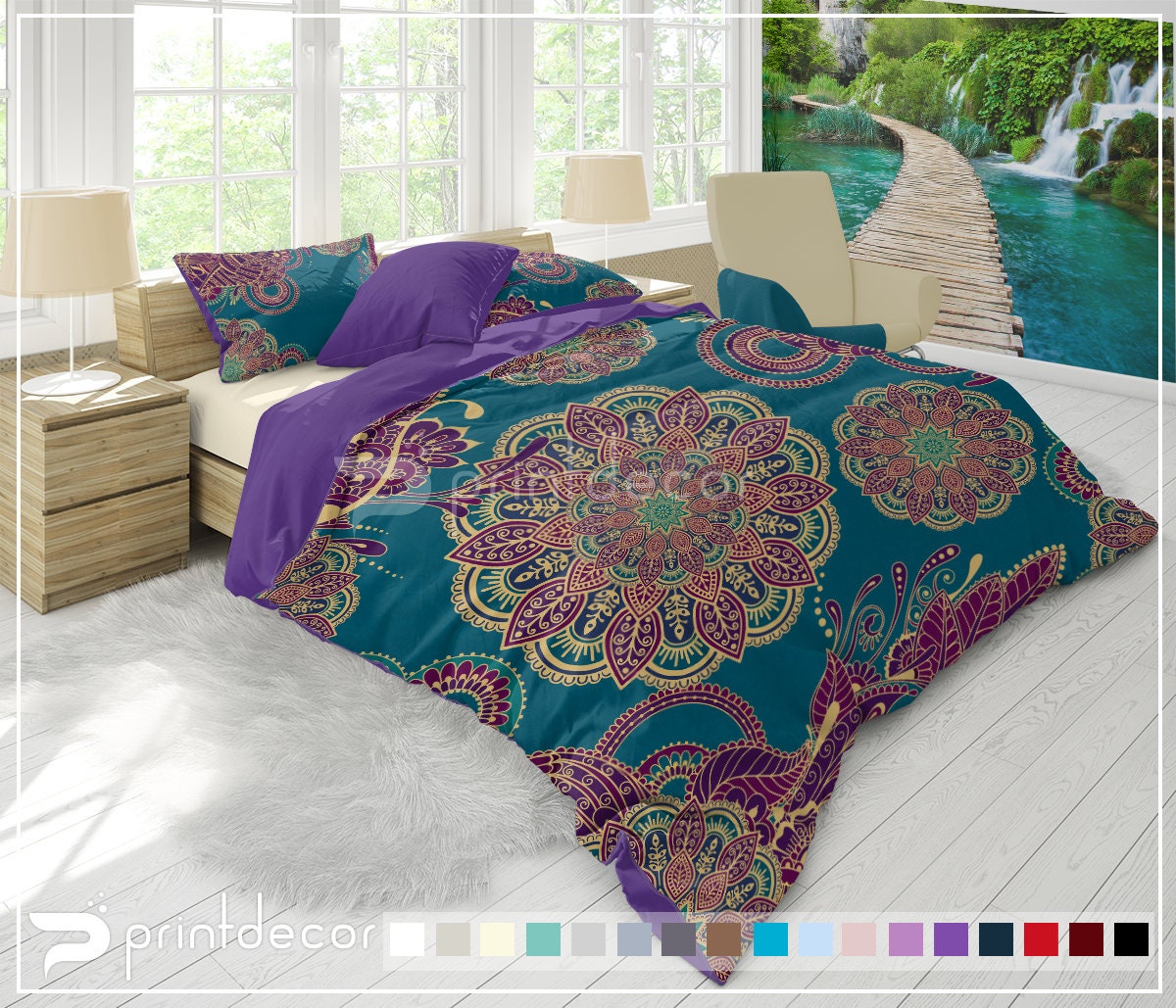 Mandala Bedding Set Boho Peacock Duvet 