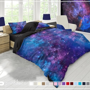 Blue & Purple Nebula Bedding Set, Galaxy Duvet Cover Set, Space Bedding, Galaxy Bedroom Decor, Universe Bedding, Twin, Full, Queen, King