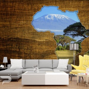Africa Dreaming WALL MURAL, Abstract Wall Covering, Mount Kilimandjaro Wall Art Print Poster, Removable Peel & Stick Wallpaper, Forest Mural image 2