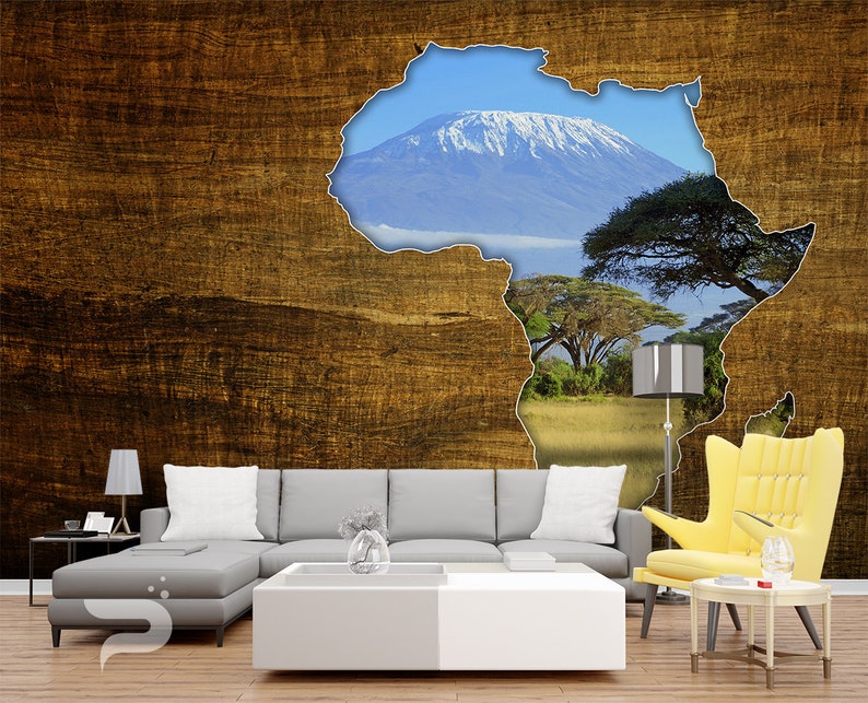 Africa Dreaming WALL MURAL, Abstract Wall Covering, Mount Kilimandjaro Wall Art Print Poster, Removable Peel & Stick Wallpaper, Forest Mural image 2
