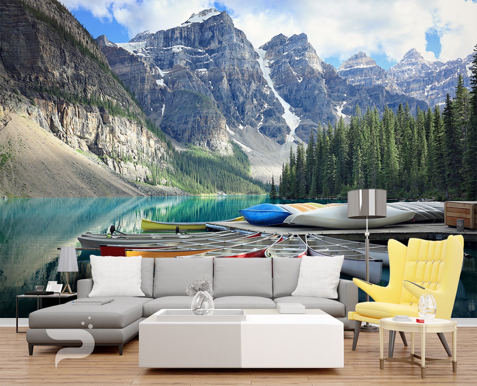 Mountain Lake Mural Wallpaper | Serene Misty Landscape main image 0