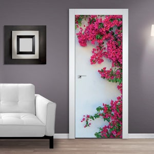 Flowers on a Wall DOOR MURAL Sticker, Self Adhesive Door Wrap, Peel & Stick Removable Door Covering Wallpaper