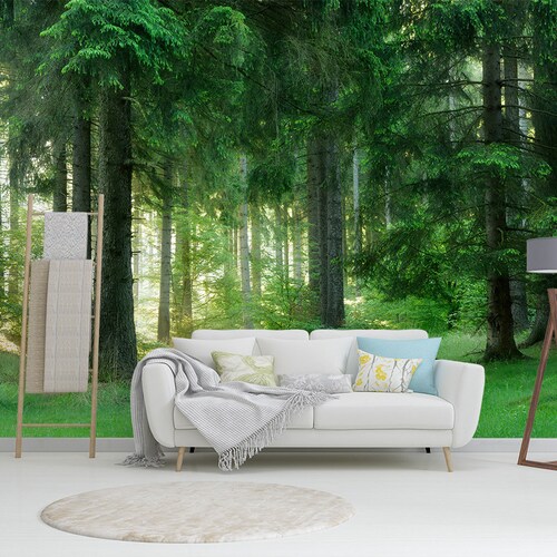 Green Forest Wallpaper Fantasy Enchanted Mural Large Etsy