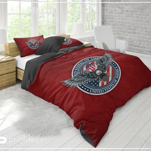 US Bedding, American Duvet Cover Set, American Eagle Bedding, US Military Bedding, The Great Seal Eagle Duvet Cover Set, Army Coat of Arms