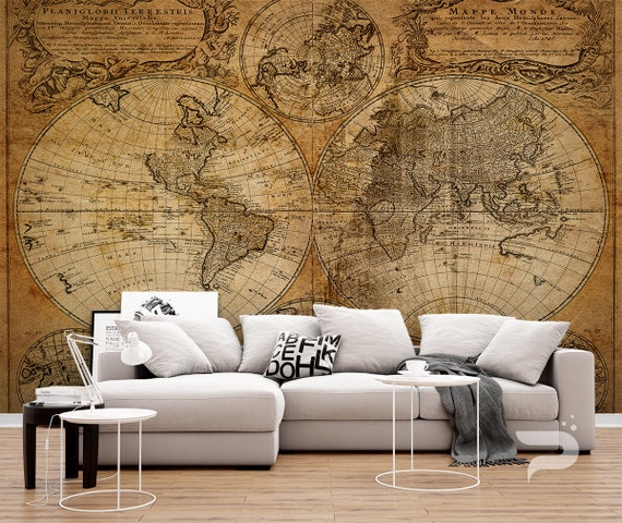 Vintage Wood World Map Wallpaper Mural