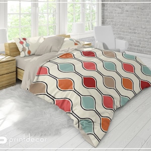 Retro Bedding, Geometry Duvet Cover Set, Retro Style Bedding, Mid Century Bedding, Vintage Bedding, 70’s Duvet Cover Set, Retro Pillows