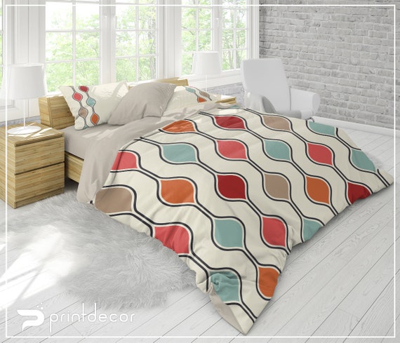 Retro Bedding Geometry Duvet Cover Set Retro Style Bedding Etsy