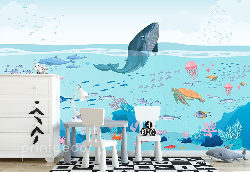 Ocean Life WALLPAPER Nursery Wallpaper Underwater Wall Art - Etsy
