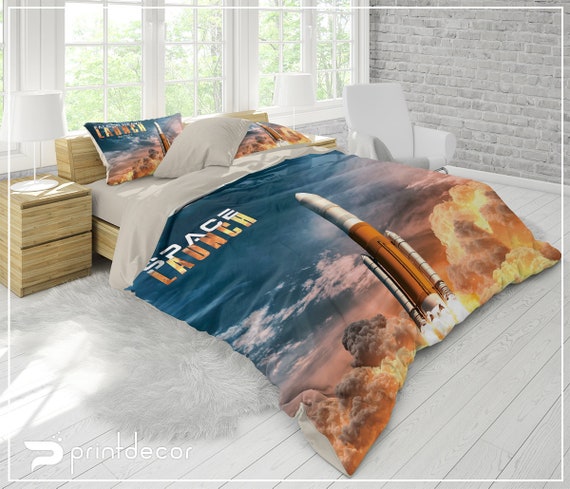 Space Launch Bedding Set Rocket Duvet Cover Set Saturn Etsy