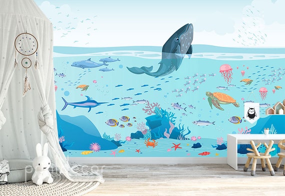 Ocean Life WALLPAPER Nursery Wallpaper Underwater Wall Art - Etsy